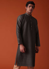 Charcoal Grey Kurta Set In Art Silk With Heavy Pleating