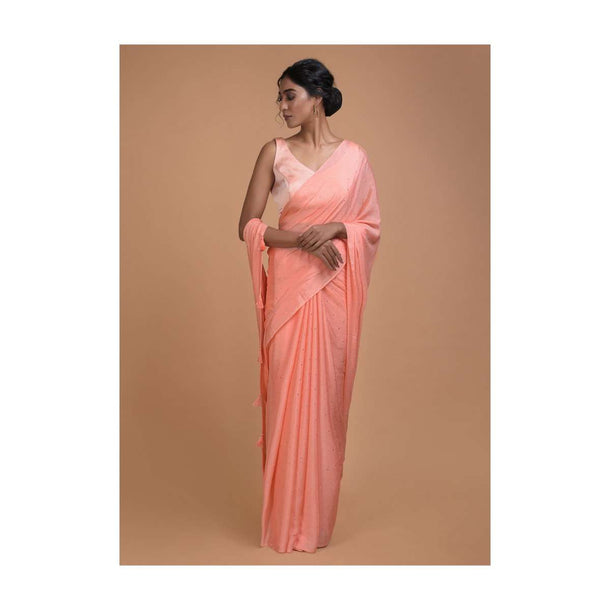 Charisma Peach Saree In Chiffon With Badla Work All Over Online - Kalki Fashion