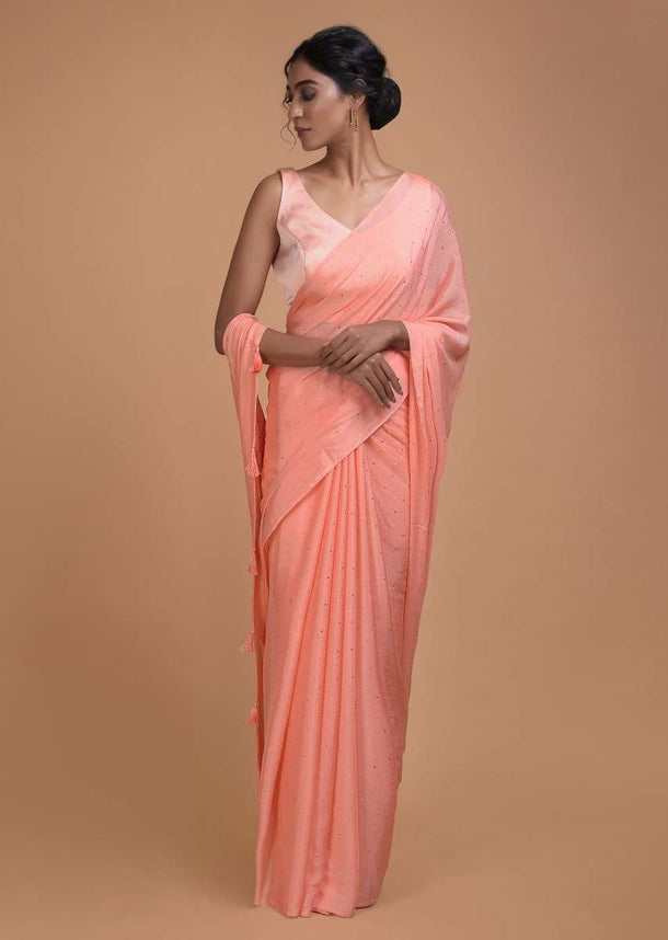 Charisma Peach Saree In Chiffon With Badla Work All Over Online - Kalki Fashion