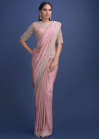 Charm Pink Saree Embellished With Cut Dana On The Border And Pallu Online - Kalki Fashion