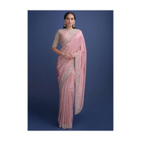 Charm Pink Saree Embellished With Cut Dana On The Border And Pallu Online - Kalki Fashion