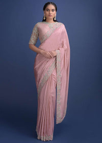 Charm Pink Saree Embellished With Cut Dana On The Border And Pallu Online - Kalki Fashion