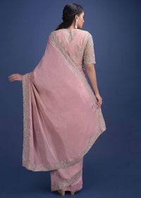 Charm Pink Saree Embellished With Cut Dana On The Border And Pallu Online - Kalki Fashion