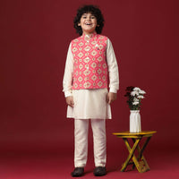 Charming Pink Jacket Kurta Set for Boys