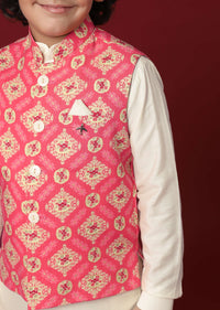 Charming Pink Jacket Kurta Set for Boys