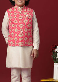 Charming Pink Jacket Kurta Set for Boys