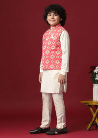 Charming Pink Jacket Kurta Set for Boys