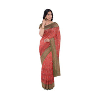 Cherry red banarasi saree with two toned green blouse piece only on Kalki