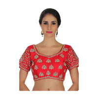 Cherry red blouse with kundan and zari embroidered butti only on Kalki