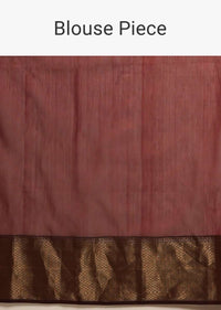 Cherry Red Saree Cotton Silk With Woven Buttis And Black Border Along With Unstitched Blouse