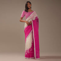 Cherry Pink Organza Saree With Beads And Cut Dana Embroiderey