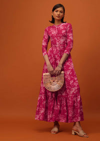 Cherry Pink Santoon Kurti With Floral Print