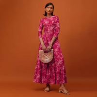 Cherry Pink Santoon Kurti With Floral Print