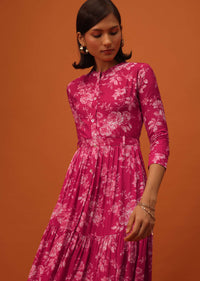 Cherry Pink Santoon Kurti With Floral Print