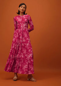 Cherry Pink Santoon Kurti With Floral Print