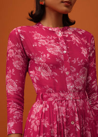 Cherry Pink Santoon Kurti With Floral Print