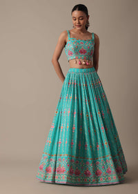 Chic Blue Lehenga Set With Mirror Embroidered Jacket