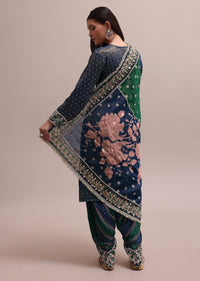 Chic Blue Silk Dhoti Set With Gotta Patti Kurta And Floral Dupatta