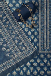 Indigo Printed Chanderi Unstitch Dress Material Set