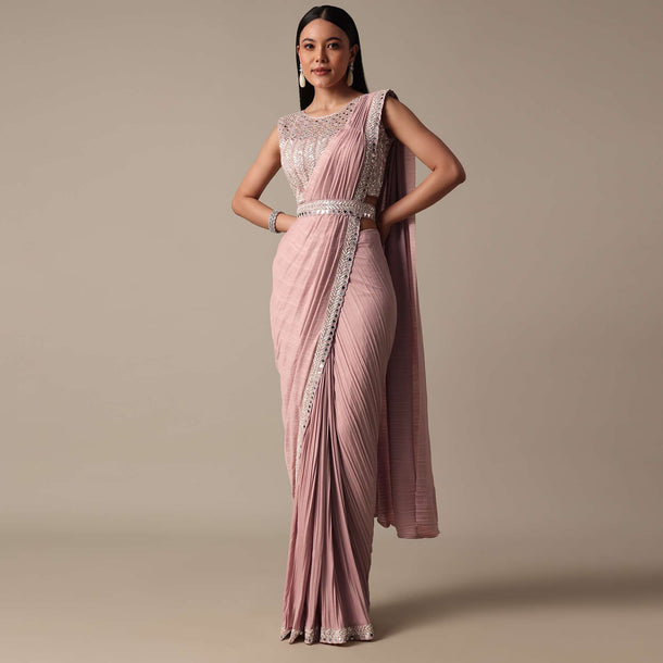 Chic Pink Saree With Ready Made Blouse