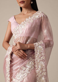 Chic Pink Saree With Resham Thread Work Border