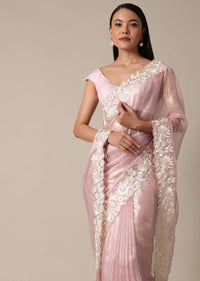 Chic Pink Saree With Resham Thread Work Border