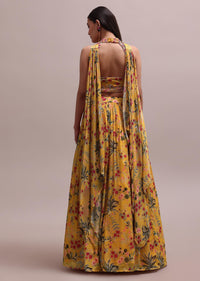 Chiffon Yellow Printed Lehenga Set With Intricately Embroidered Choli And A Dupatta