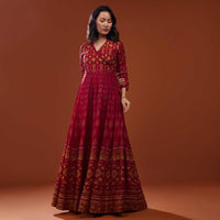 Maroon Red Silk Maxi Dress