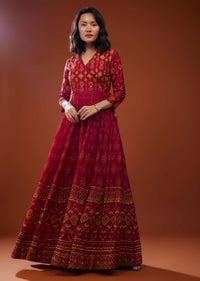 Maroon Red Silk Maxi Dress