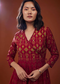 Maroon Red Silk Maxi Dress