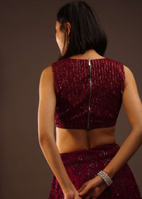 Chilli Pepper Sequins Sleeveless Blouse In A Scallop Plunging Neckline Back Zip Closure With A Curved Hemline
