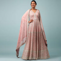 Chintz Rose Pink Embroidered Anarkali Suit In Sequins