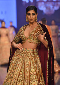 Chocolate Brown Arcadia Bridal Lehenga In Raw Silk With Embroidery - NOOR 2022