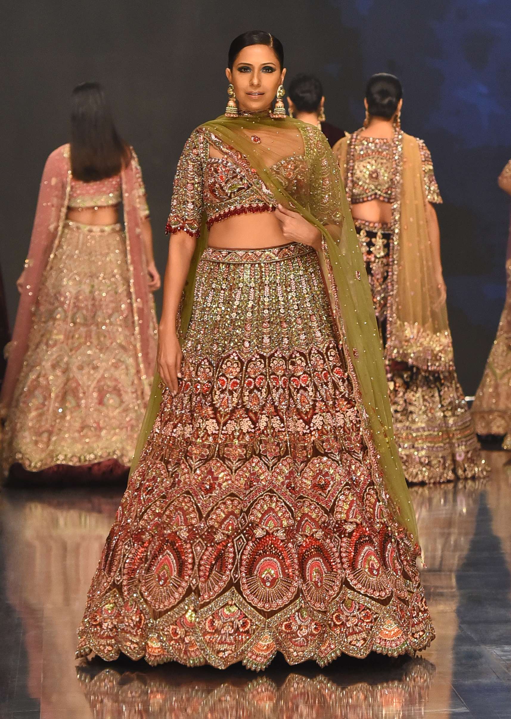 Chocolate Brown Maharani Bridal Lehenga Fabricated In Velvet With Heavy Floral Embroidery - NOOR 2022