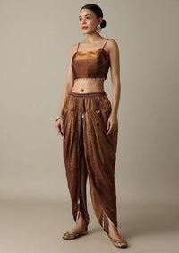 Chocolate Brown Organza Dhoti Set With Jacket