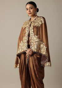 Chocolate Brown Organza Dhoti Set With Jacket