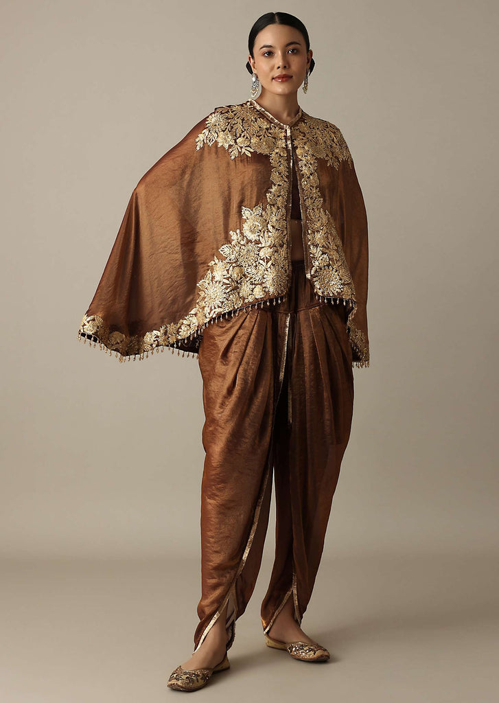 Chocolate Brown Organza Dhoti Set With Jacket