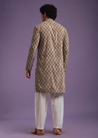 Chocolate Brown Velvet Kurta Set With Zardosi Embroidery & Block Print