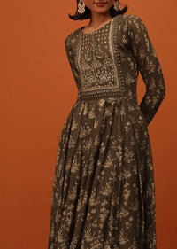Chocolate Brown Satin Kurti With Sequins And Thread Work