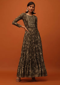 Chocolate Brown Satin Kurti With Sequins And Thread Work