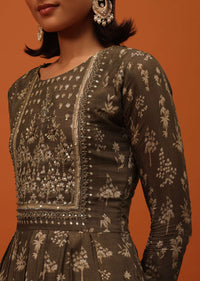 Chocolate Brown Satin Kurti With Sequins And Thread Work