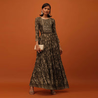 Chocolate Brown Satin Kurti With Sequins And Thread Work