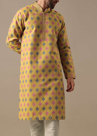 Chrome Yellow Embroidered Kurta Set in Jacquard