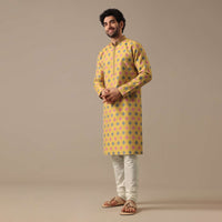 Chrome Yellow Embroidered Kurta Set in Jacquard