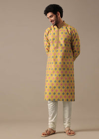 Chrome Yellow Embroidered Kurta Set in Jacquard