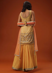 Chrome Yellow Georgette Kurti Palazzo Set With Sequins Embroidery