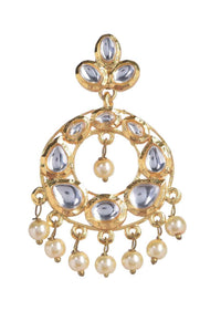 Circular gold plated danglers with kundan and pearls only on Kalki