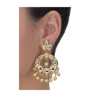 Circular gold plated danglers with kundan and pearls only on Kalki