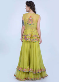 Asha Negi in Kalki Citrus Green Layered Palazzo With Matching Embroidered Crop Top And Net Jacket