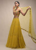 Citrus Lehenga And Crop Top With Resham Embroidered Spring Blossoms